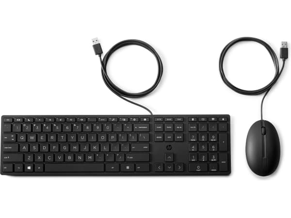 HP Desktop 320MK -langallinen hiiri ja näppäimistö, Täysikokoinen (100 %), USB, Musta, Sisältää hiiren