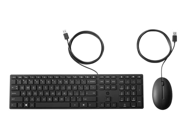 HP Desktop 320MK -langallinen hiiri ja näppäimistö, Täysikokoinen (100 %), USB, Musta, Sisältää hiiren