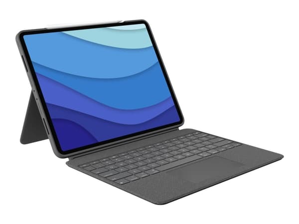 Logitech Combo Touch - Tastatur og folioveske - med styrepute - bakgrunnsbelyst - Apple Smart connector - QWERTY - Storbritannia - Oxford-grå - for A