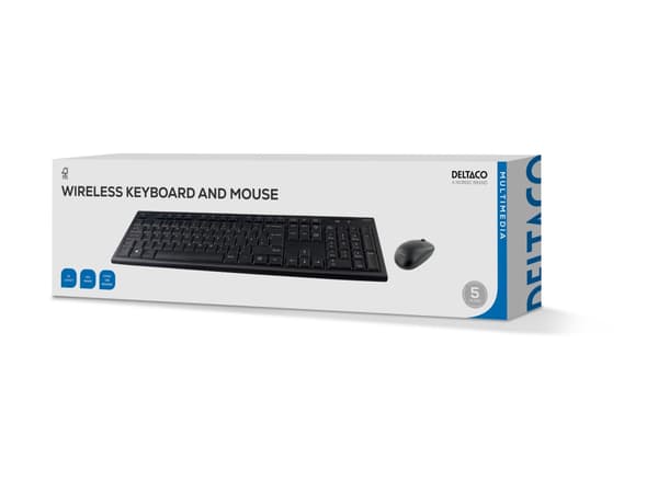 DELTACO - Sats med tangentbord och mus - trådlös - 2.4 GHz - brittisk - svart