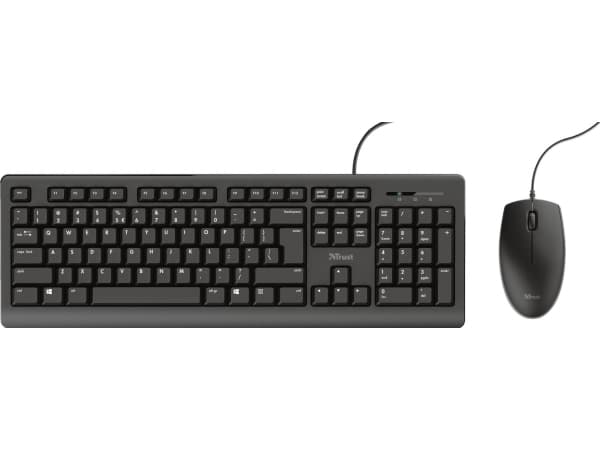 Trust Primo, Kabel, USB, Membrantangentbrytare, QWERTY, Svart, Mus inkluderad Svart