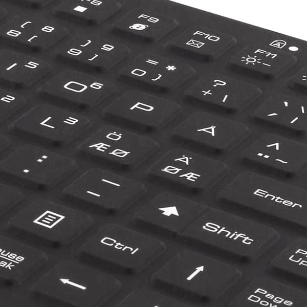 Mini Silicone keyboard, spill proof, blue LED, IP68, black
