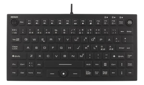 Mini Silicone keyboard, spill proof, blue LED, IP68, black