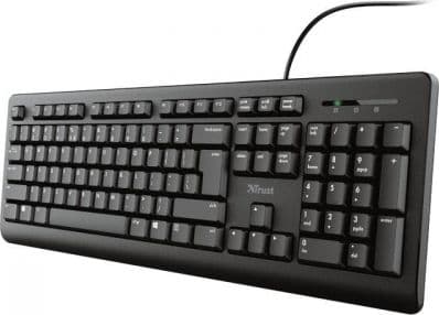 Trust Primo, Fullstor (100 %), Kabel, USB, Membrantangentbrytare, QWERTY, Svart Svart