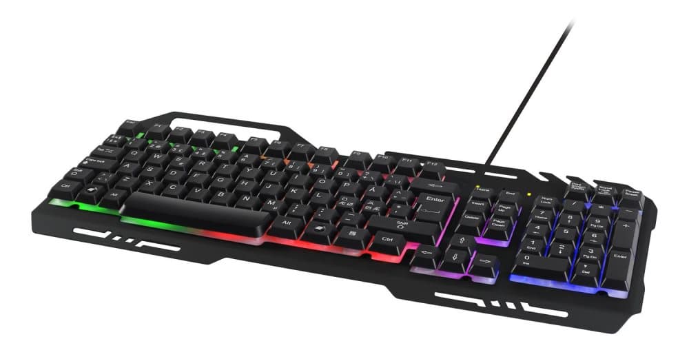 DELTACO GAMING DK120 RGB-belyst tangentbord, metallram, USB, svart