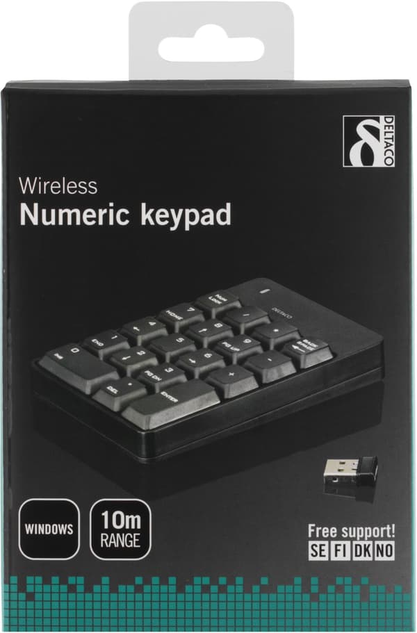 Wireless numeric keypad 18 keys nanoreceiv USB 10m range blk
