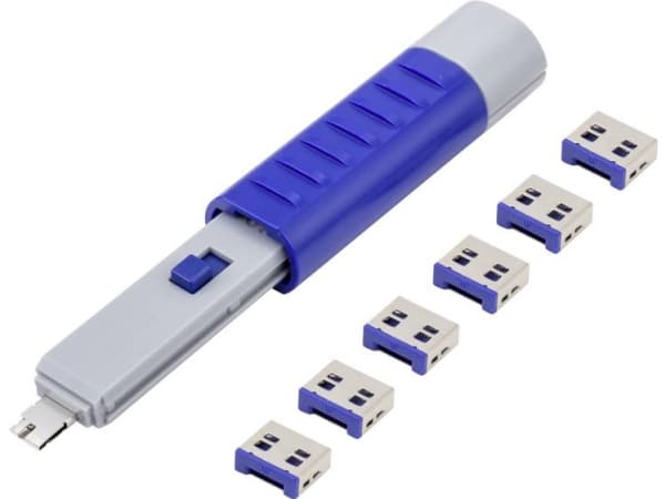 Renkforce USB-port RF-4714586 Set med 6 stycken Silver, Blå inkl. 1 nyckel RF-4714586