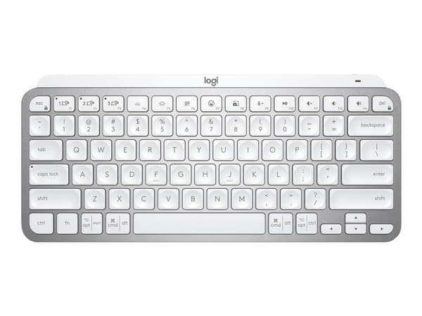 Logitech MX Keys Mini, Mini, RF Wireless + Bluetooth, Näppäimen saksikytkin, QWERTY, Harmaa
