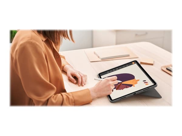 Logitech Combo Touch - Tastatur og folioveske - med styrepute - bakgrunnsbelyst - Apple Smart connector - QWERTY - US International - Oxford-grå - fo