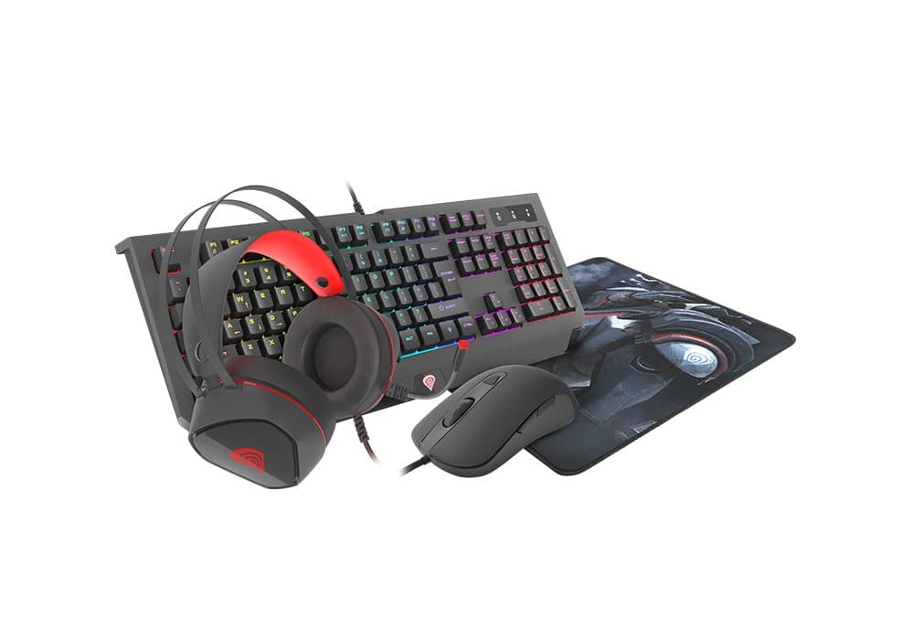 GENESIS COMBO set 4in1 kobolt 330 rgb -tangentbord + mus + hörlurar + musmatta, us layout
