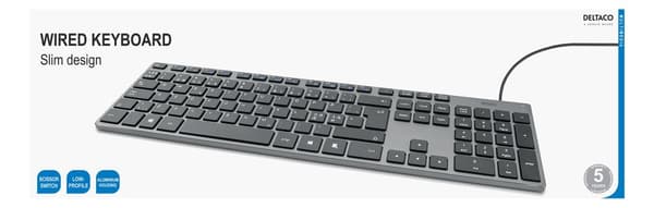 Wired Slim office keyboard, low-profile, aluminum, nordic