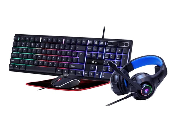Gembird GMB Gaming Ghost GGS-UMGL4-02 - Sett med tastatur, mus, hodetelefon og musepute - bakgrunnsbelyst - USB - USA - fargeboks