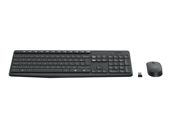 Logitech MK235 Wireless Keyboard and Mouse Combo, Täysikokoinen (100 %), Langaton, Langaton RF, Harmaa, Sisältää hiiren