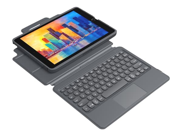 ZAGG Pro Keys with Trackpad - Tastatur og folioveske - bakgrunnsbelyst - Bluetooth - Nordisk - svart/grå tastatur, svart/grå boks - for Apple 10.2-in