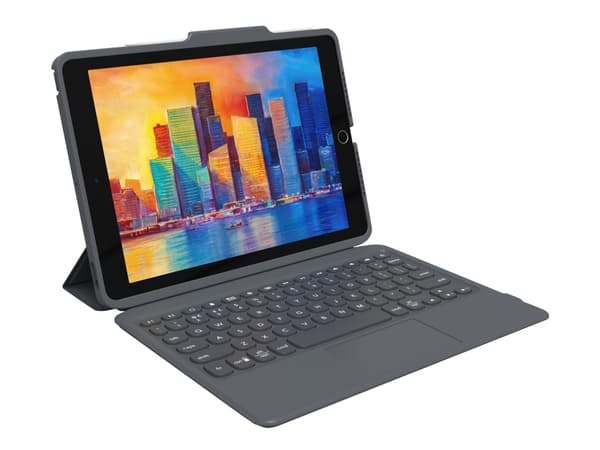 ZAGG Pro Keys with Trackpad - Tastatur og folioveske - bakgrunnsbelyst - Bluetooth - Nordisk - svart/grå tastatur, svart/grå boks - for Apple 10.2-in