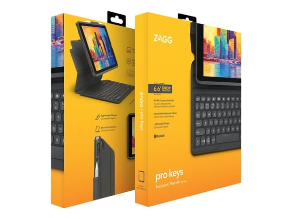 ZAGG Pro Keys - Tangentbord och foliefodral - bakgrundsbelyst - Bluetooth - Nordisk - svart/grå tangentbord, svart/grå fodral - för Apple 10.9-inch i