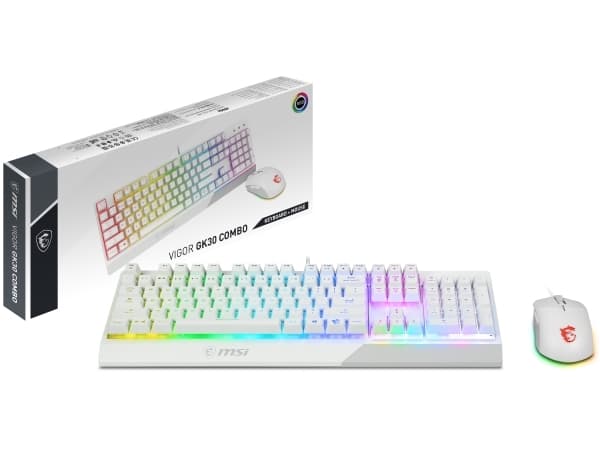MSI VIGOR GK30 COMBO WHITE US, USB, Mekaaninen, QWERTY, RGB LED, Valkoinen, Sisältää hiiren