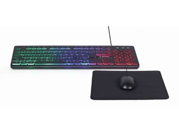 Gembird KBS-UML-01 - Tangentbord, mus och musmattskonfiguration - bakgrundsbelyst - USB - amerikansk - detaljhandel - färglåda