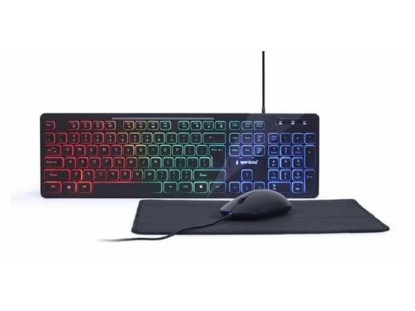 Gembird KBS-UML-01 - Tangentbord, mus och musmattskonfiguration - bakgrundsbelyst - USB - amerikansk - detaljhandel - färglåda