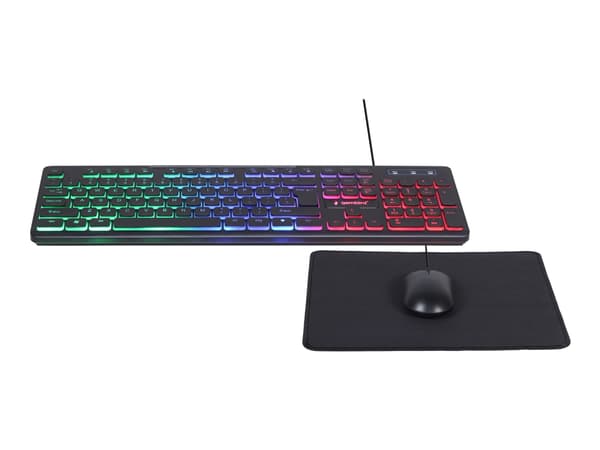 Gembird KBS-UML-01 - Tangentbord, mus och musmattskonfiguration - bakgrundsbelyst - USB - amerikansk - detaljhandel - färglåda Svart