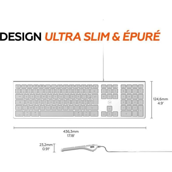 MOBILITY LAB ML304304 - Wired Touch Design Keyboard med 2 USB för Mac - AZERTY - Vit och silver