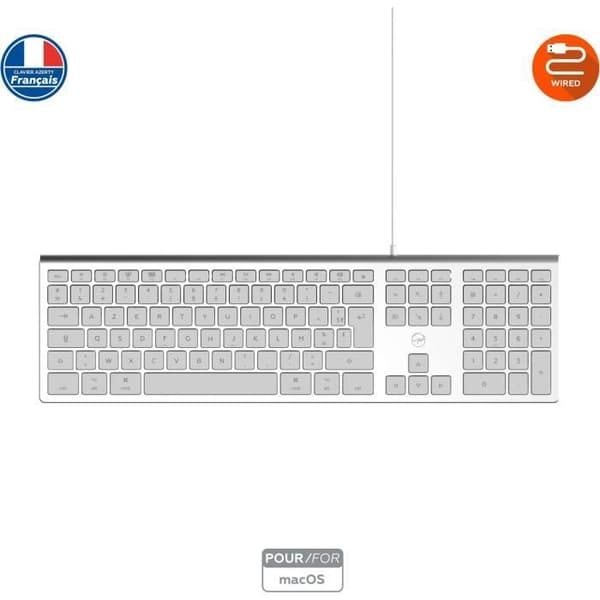 MOBILITY LAB ML304304 - Wired Touch Design Keyboard med 2 USB för Mac - AZERTY - Vit och silver