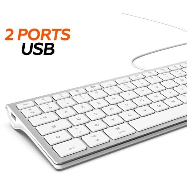 MOBILITY LAB ML304304 - Wired Touch Design Keyboard med 2 USB för Mac - AZERTY - Vit och silver