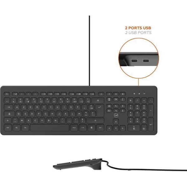 MOBILITY LAB ML304250 - Kablad PC -tangentbord med 2 integrerade USB -hubbar - Svart