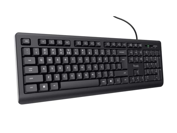 Trust Primo, Fullstor (100 %), Kabel, USB, Membrantangentbrytare, QWERTY, Svart