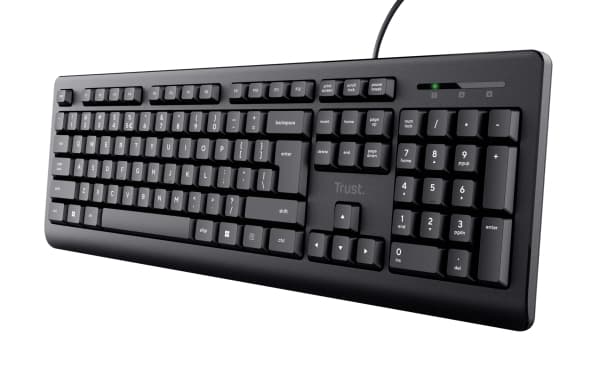 Trust Primo, Fullstor (100 %), Kabel, USB, Membrantangentbrytare, QWERTY, Svart Svart