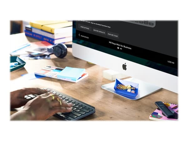 Logitech MX Keys Mini for Business, Mini, RF Wireless + Bluetooth, Näppäimen saksikytkin, QWERTY, LED, Grafiitti