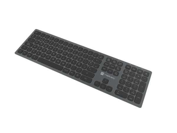 NATEC NKL-1830, Fullstor (100 %), Trådlös, Trådlös RF + Bluetooth, Membrantangentbrytare, QWERTY, Svart, Grå