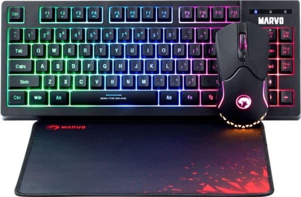 Marvo Marvo CM310 EN, RGB keyboard + mouse and pad set for gamers, US, for games, membrane type wired (USB), black, backlit