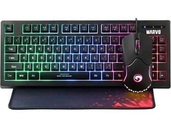 Marvo Marvo CM310 EN, RGB keyboard + mouse and pad set for gamers, US, for games, membrane type wired (USB), black, backlit