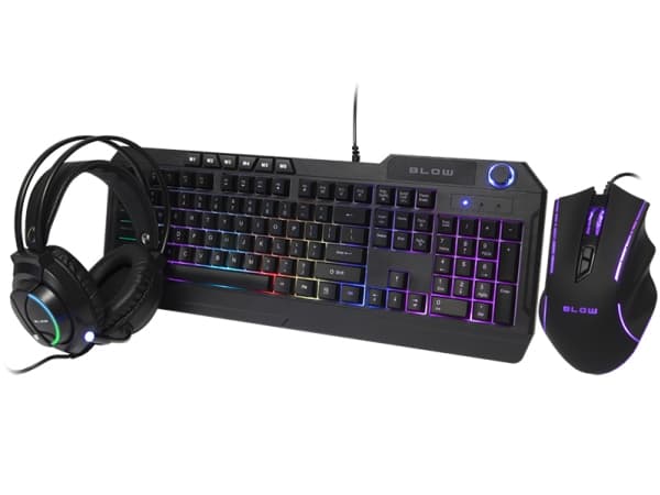 BLOW 84-218, Koblet med ledninger (ikke trådløs), USB, QWERTY, LED, Sort, Mus inkludert Sort