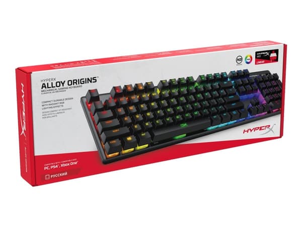 HyperX Alloy Origins - Tangentbord - bakgrundsbelysning - USB-C - QWERTY - amerikansk - tangentbrytare: HyperX Aqua - svart