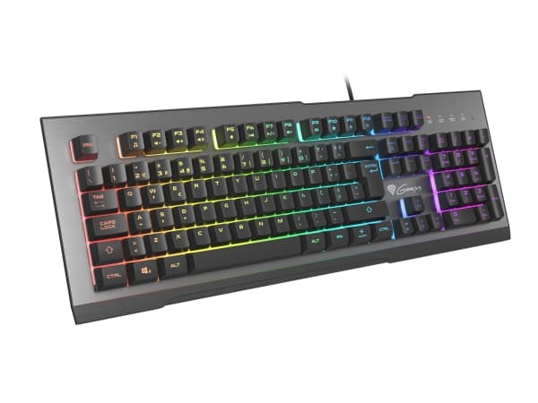 GENESIS Rhod 500 RGB, Kabel, USB, Membrantangentbrytare, QWERTY, RGB LED, Svart, Silver Svart, Silver