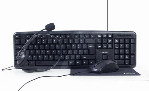 Gembird KBS-UO4-01, Täysikokoinen (100 %), USB, QWERTY, Musta, Sisältää hiiren