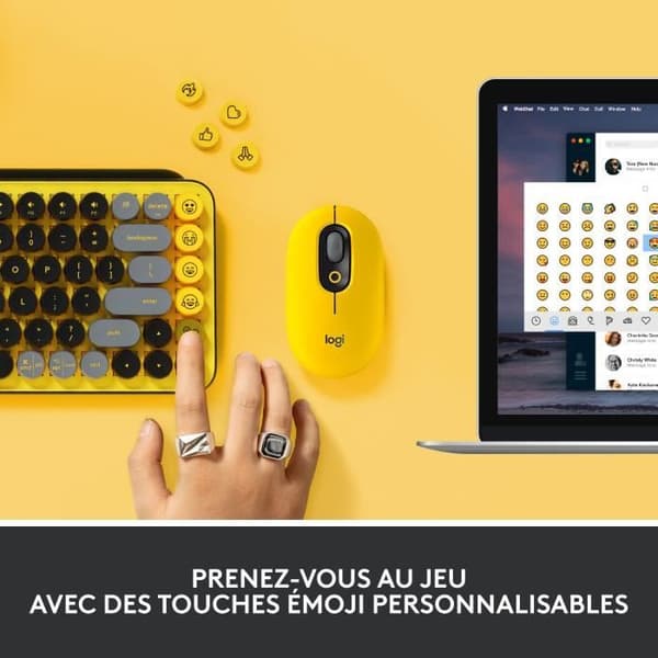 Logitech trådlöst tangentbord - mekaniska POP-nycklar med anpassningsbara emoji-nycklar, Bluetooth eller USB, hållbar kompakt design - gul