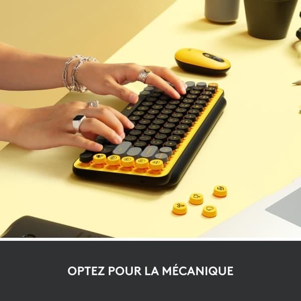 Logitech trådlöst tangentbord - mekaniska POP-nycklar med anpassningsbara emoji-nycklar, Bluetooth eller USB, hållbar kompakt design - gul