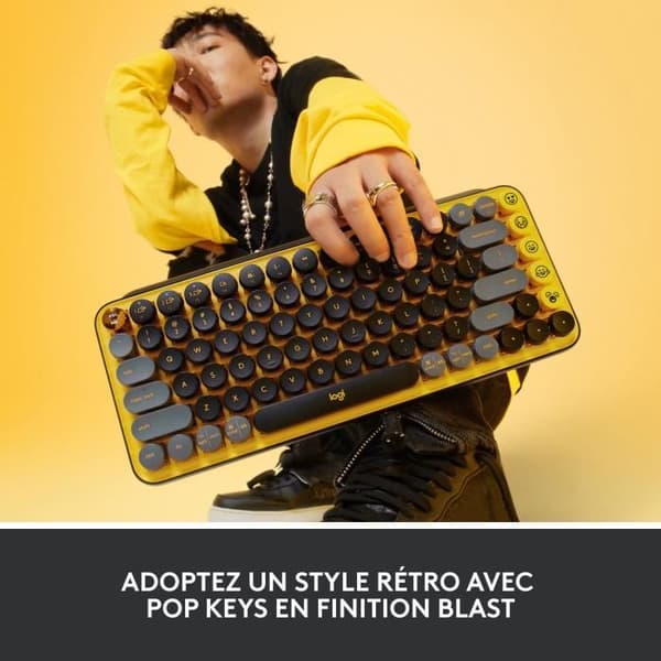 Logitech trådlöst tangentbord - mekaniska POP-nycklar med anpassningsbara emoji-nycklar, Bluetooth eller USB, hållbar kompakt design - gul