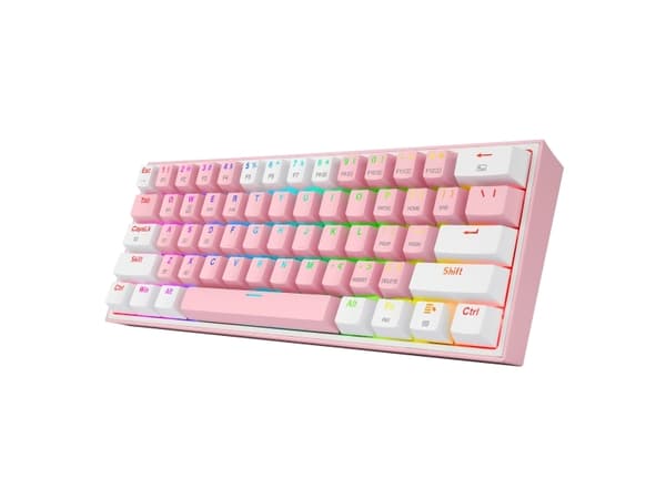 REDRAGON K616-RGB FiZZ Pro, Ledning & Trådløs, USB + RF Wireless + Bluetooth, Mekanisk nøkkelbryter, QWERTY, RGB LED, Rosa, Hvit