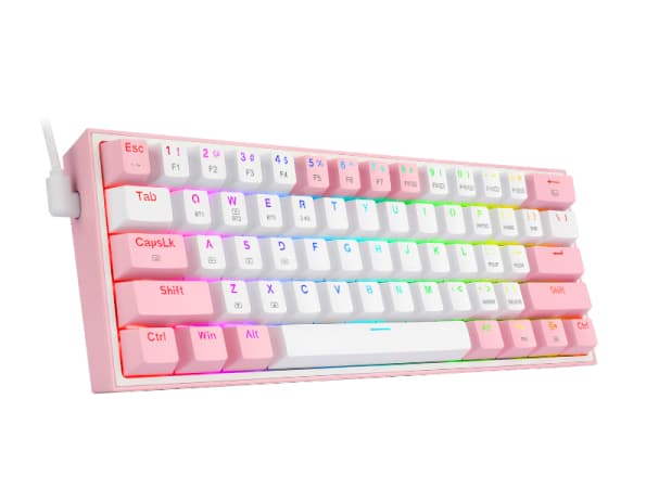 REDRAGON K616-RGB FiZZ Pro, Ledning & Trådløs, USB + RF Wireless + Bluetooth, Mekanisk nøkkelbryter, QWERTY, RGB LED, Rosa, Hvit