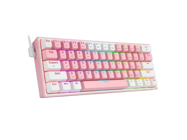 REDRAGON K616-RGB FiZZ Pro, Ledning & Trådløs, USB + RF Wireless + Bluetooth, Mekanisk nøkkelbryter, QWERTY, RGB LED, Rosa, Hvit