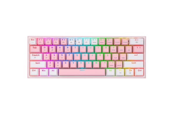 REDRAGON K616-RGB FiZZ Pro, 60%, USB + RF Wireless + Bluetooth, Mekanisk nøkkelbryter, QWERTY, RGB LED, Rosa, Hvit