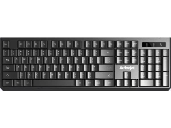Activejet K-3911W, Täysikokoinen (100 %), Langaton, Langaton RF, Kalvokytkin, QWERTY, Musta
