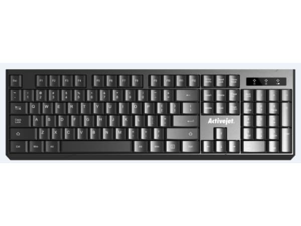 Activejet K-3911W, Täysikokoinen (100 %), Langaton, Langaton RF, Kalvokytkin, QWERTY, Musta musta