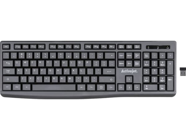 Activejet K-3803SW, Fullstor (100 %), Trådlös, RF Trådlös, Membrantangentbrytare, QWERTY, Svart