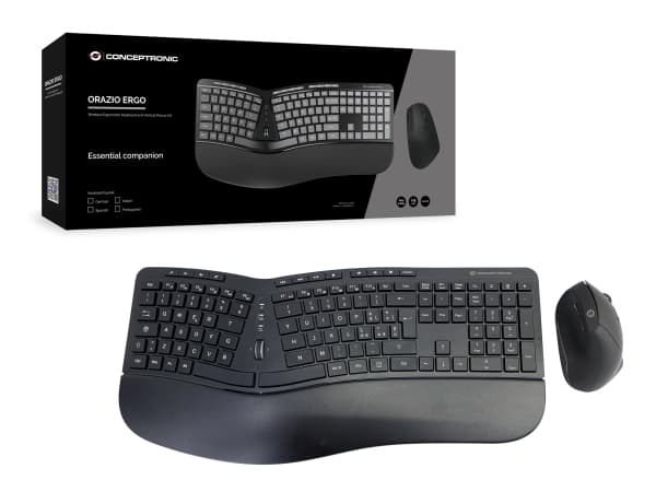 Conceptronic ORAZIO02IT, Täysikokoinen (100 %), Langaton RF, QWERTY, Musta, Sisältää hiiren