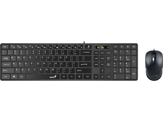 Genius Computer Technology SlimStar C126, Fullstor (100 %), Kabel, USB, QWERTY, Svart, Mus inkluderad